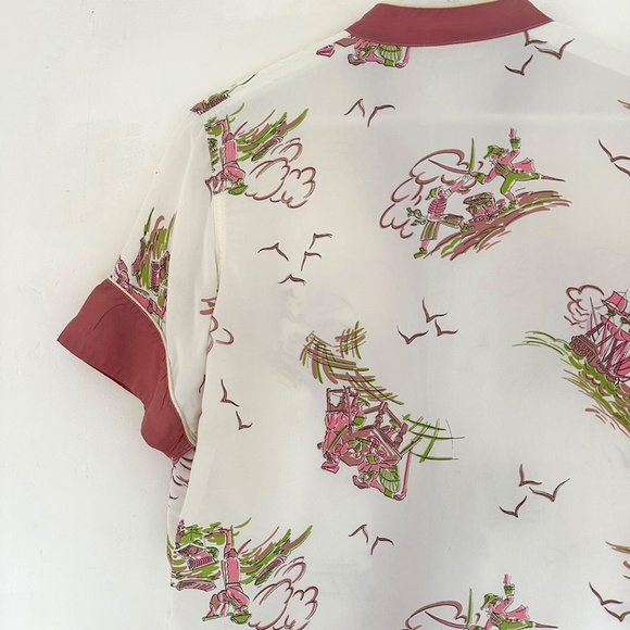 vintage 50s pirate ship seas print top blouse S M - Picture 6 of 7